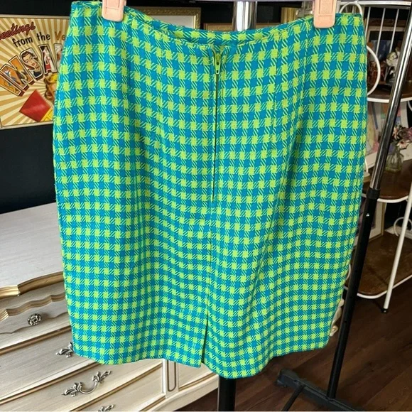 Vintage Green and Blue Houndstooth Skirt - Picture 3 of 8